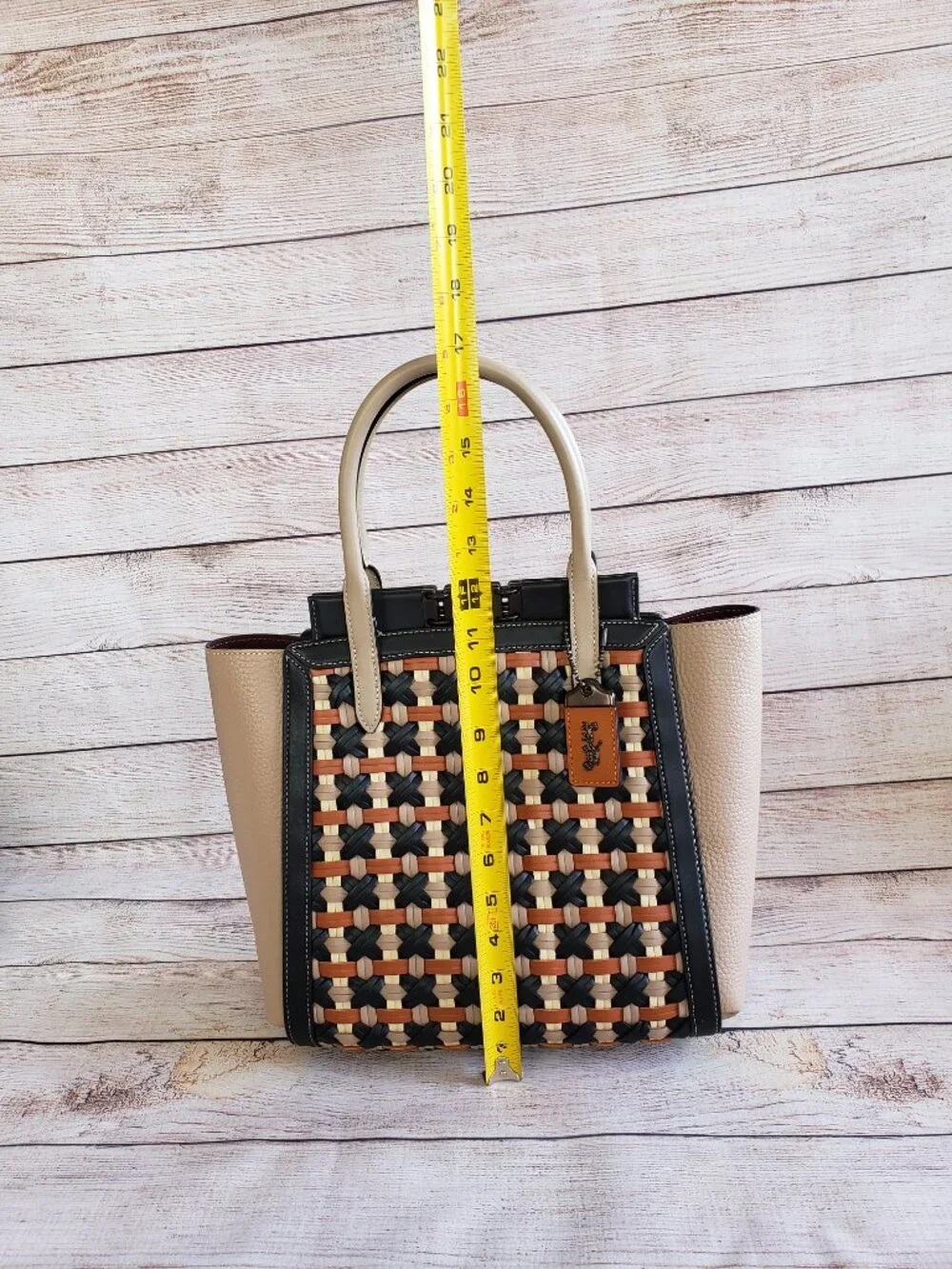 Coach 1941 Troupe Tote Turnlock Woven Pebbled Glovetanned Leather Satchel Black